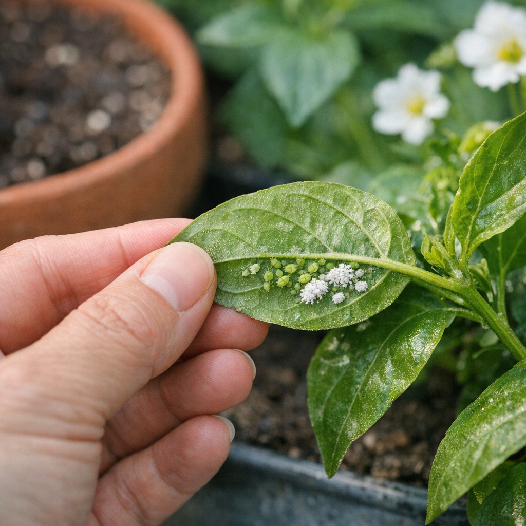 Inspecting a plant leaf for common pests