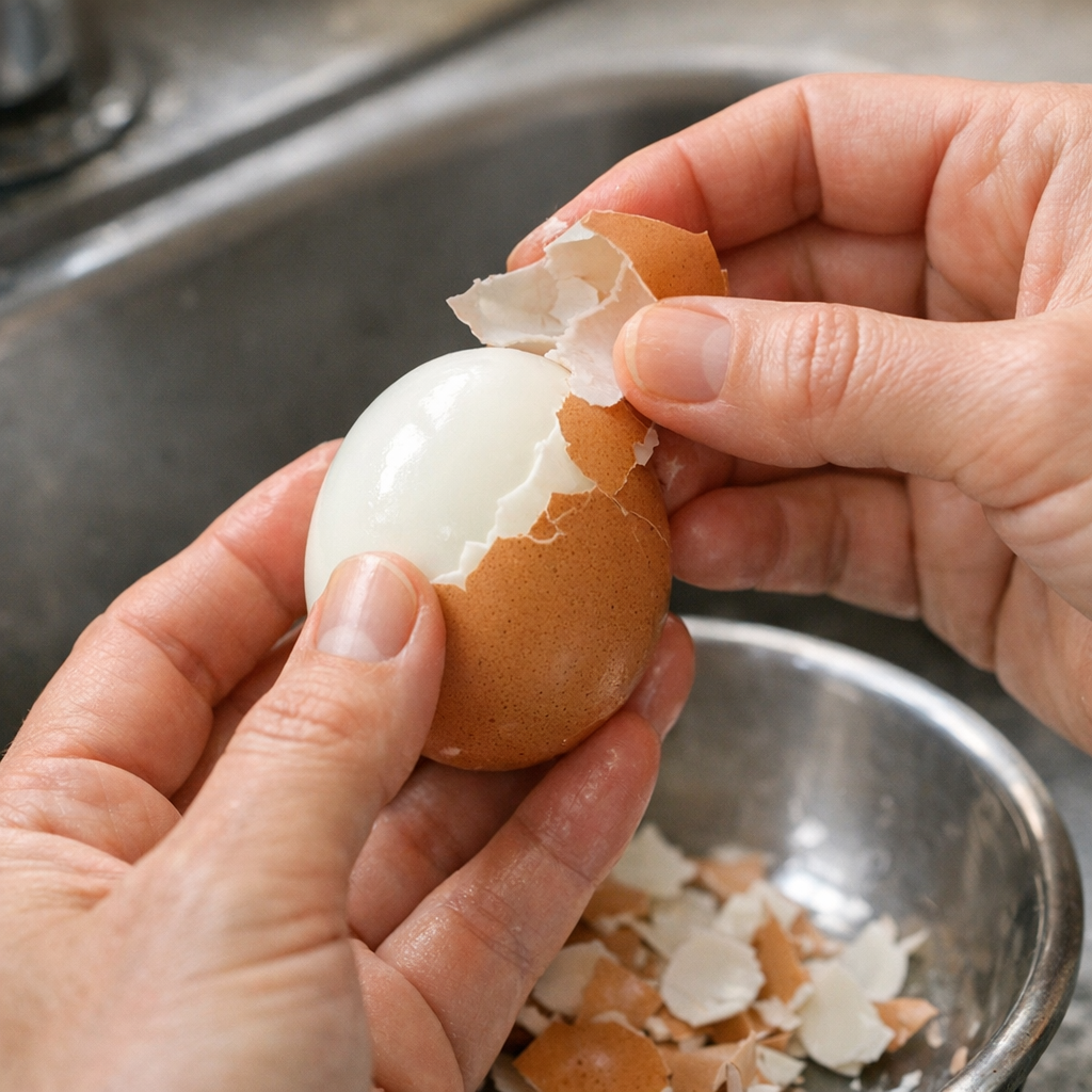 Peeling a hard-boiled egg cleanly