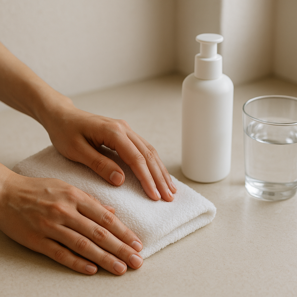 Preparing a simple at-home reset routine on a counter